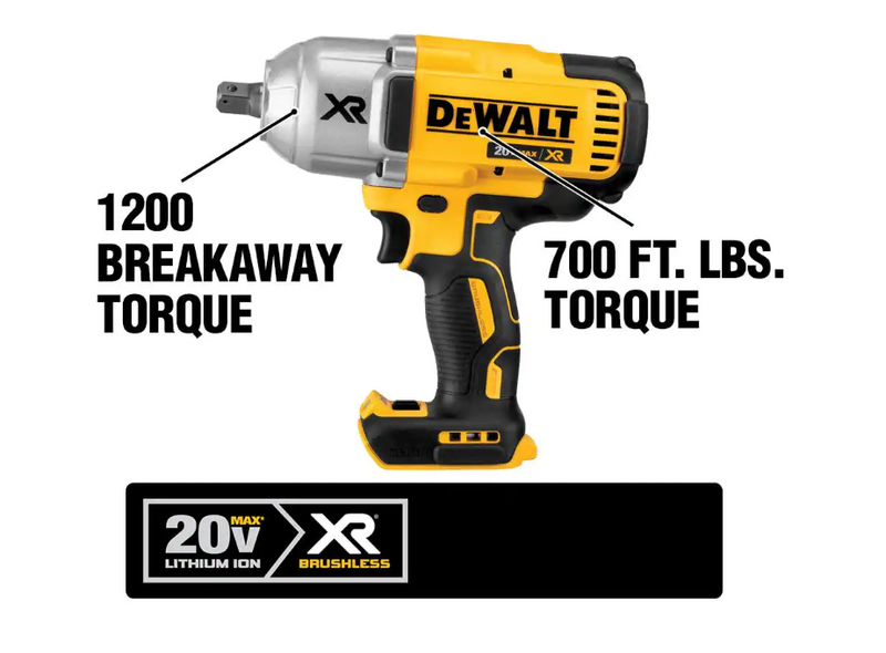 DEWALT 20-Volt MAX XR Cordless Brushless 1/2 in. High Torque Impact Wrench with Detent Pin Anvil, (1) 20-Volt 5.0Ah Battery